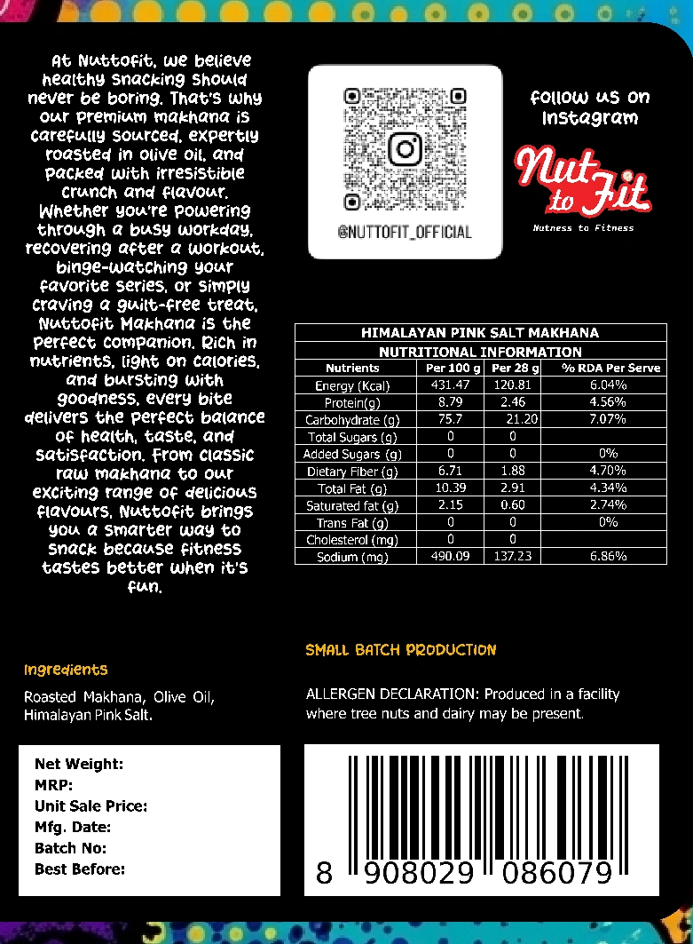 Himalayan Pink Salt original ingredient list, nutrition table and allergen declaration